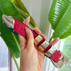 Vintage red ❤️ genuine leather belt 35”